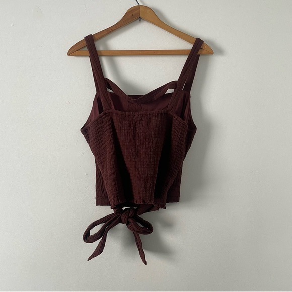 Anthropologie Sepia Brown Gauze Tie-Front Smocked Sleeveless Top Size XL - Picture 2 of 4